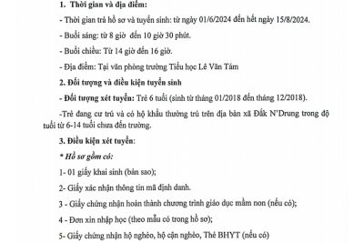 THÔNG BÁO TUYỂN SINH NĂM HỌC 2024-2025